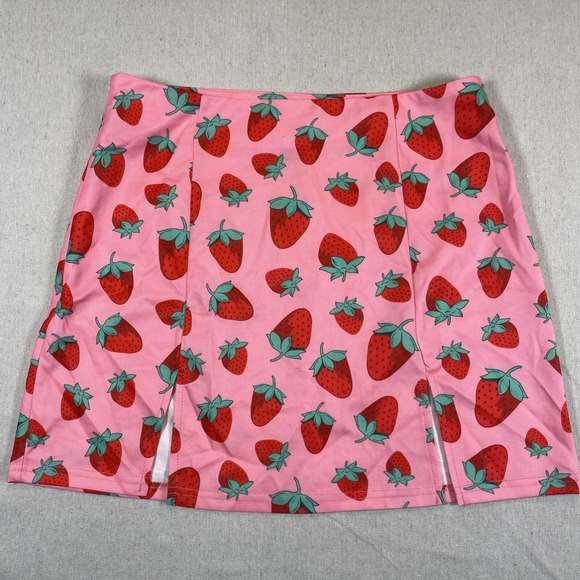 Strawberry pink, mini skirt size large cottage core Y2K vintage retro print - Picture 2 of 9